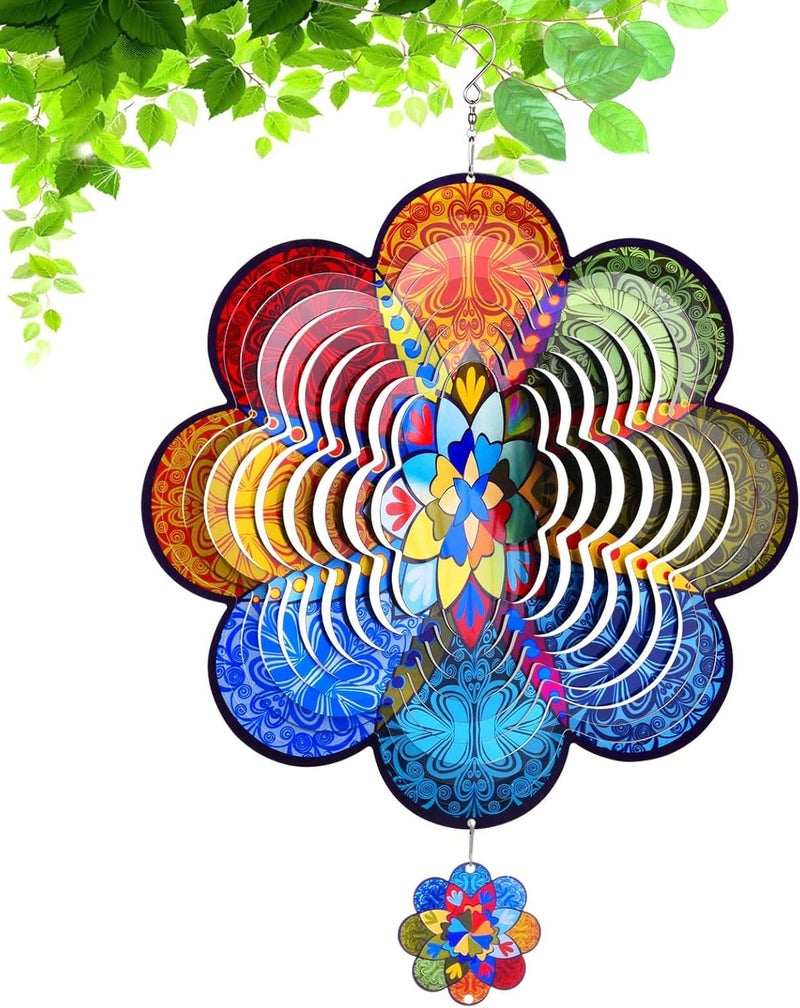Katinyos Wind Spinners,12 inch Multi Color Mandala with 360° Swivel Hook for Yard and Garden, Bird Wind Catcher, Metal Wind Spinners Outdoor for Lawn Hanging Crafts Decor Kinetic Yard Art Ornament Gifts - Image 1